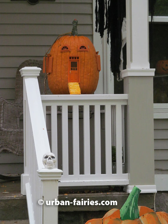 Fairy Door porch pumpkin, Ann Arvor fairy door. flying pumpkin cottage